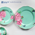 Diseño verde patrón peony cerámica dinnerset platos de cena de porcelana